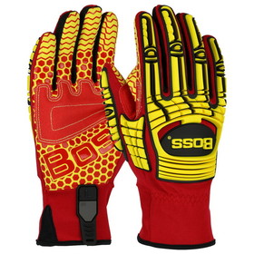 PIP 120-MP2415 Boss Synthetic Leather Palm with Red Silicone Grip and Spandex Back - TPR Impact Protection