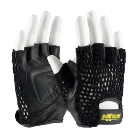 PIP 122-AV14 Maximum Safety Leather Palm Lifting Gloves with Reinforced Padded Palm Insert - Cotton Mesh Back
