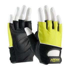 PIP 122-AV70 Maximum Safety Leather Palm Lifting Gloves with Reinforced Padded Palm Insert -  Hi-Vis Yellow Cotton Back