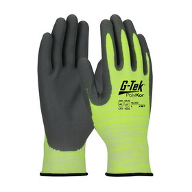 West Chester 16-323 G-Tek PolyKor Hi-Vis Seamless Knit PolyKor Blended Glove with Nitrile Coated Foam Grip on Palm &amp; Fingers