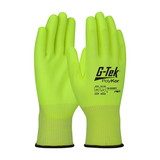 PIP 16-520HY G-Tek PolyKor Hi-Vis Seamless Knit PolyKor Blended Glove with Polyurethane Coated Flat Grip on Palm & Fingers