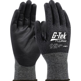 PIP 16-541 G-Tek PolyKor Seamless Knit PolyKor Blended Glove with Polyurethane Coated Flat Grip on Palm & Fingers - 21 Gauge - Touchscreen Compatible