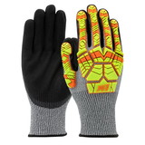 PIP 16-MPH430HV G-Tek PolyKor Seamless Knit PolyKor Blended Glove with Hi-Vis Impact Protection and Double-Dip Nitrile MicroSurface Grip on Palm & Fingers