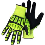 PIP 1CF7007NTPR Knife Hawwk Seamless Knit HPPE Blended Glove with Hi-Vis Impact Protection and Sandy Nitrile Coated Palm & Fingers