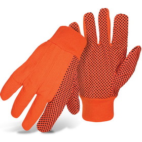 PIP 1JP5010F Fluorescent Corded Canvas Glove with PVC Dotted Grip on Palm, Thumb and Index Finger - 10 oz. Single Palm