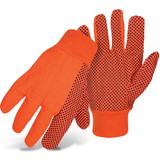 PIP 1JP5110F Fluorescent Corded Canvas Glove with PVC Dotted Grip on Palm, Thumb and Index Finger - 10 oz. Double Palm