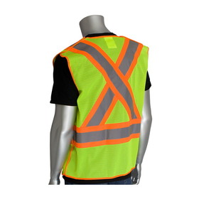 West Chester 302-0211 PIP ANSI Type R Class 2 and CAN/CSA Z96 Two-Tone X-Back Breakaway Mesh Vest