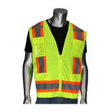 West Chester 302-0500D PIP ANSI Type R Class 2 Two-Tone Eleven Pocket Surveyors Vest with Solid Front, Mesh Back  and "D" Ring Access
