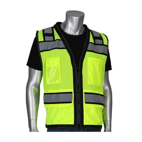 West Chester 302-0800D PIP ANSI Type R Class 2 Black Two-Tone Eleven Pocket Tech-Ready Mesh Surveyors Vest with &quot;D&quot; Ring Access