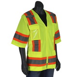 PIP 303-0513 ANSI Type R Class 3 Women's Contoured Two-Tone Eleven Pocket Surveyors Vest with Solid Front and Mesh Back