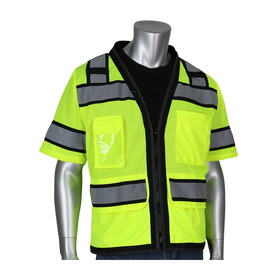 West Chester 303-0800D PIP ANSI Type R Class 3 Black Two-Tone Eleven Pocket Tech-Ready Mesh Surveyors Vest with &quot;D&quot; Ring Access