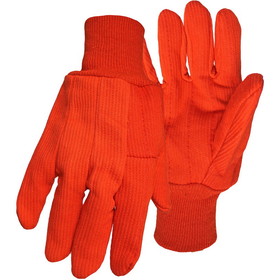 PIP 30PCF Boss Hi-Vis Polyester/Cotton Corded Double Palm Glove with Nap-In Finish - Knit Wrist, Hi-Vis Orange