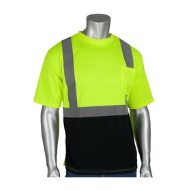 West Chester 312-1250B PIP ANSI Type R Class 2 Short Sleeve T-Shirt with 50+ UPF Sun Protection and Black Bottom Front