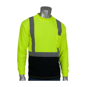 PIP 312-1350B PIP ANSI Type R Class 2 Long Sleeve T-Shirt with 50+ UPF Sun Protection and Black Bottom Front