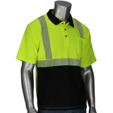 PIP 312-1610B ANSI Type R Class 2 Polo Shirt with Performance Moisture Control Fabric and Black Bottom Front