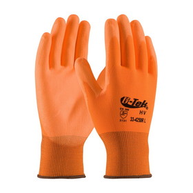 PIP 33-425OR G-Tek GP Hi-Vis Seamless Knit Polyester Glove with Polyurethane Coated Flat Grip on Palm &amp; Fingers