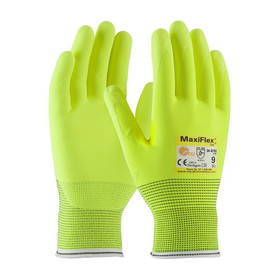 PIP 34-8743FY MaxiFlex Cut Hi-Vis Seamless Knit Engineered Yarn Glove with Premium Nitrile Coated MicroFoam Grip on Palm &amp; Fingers
