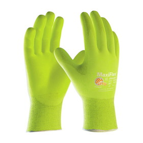 West Chester 34-874FY MaxiFlex Ultimate Hi-Vis Seamless Knit Nylon / Elastane Glove with Nitrile Coated MicroFoam Grip on Palm &amp; Fingers