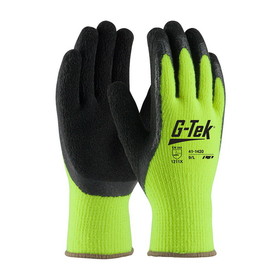 PIP 41-1420 G-Tek Hi-Vis Seamless Knit Acrylic Glove with Latex Coated Crinkle Grip on Palm, Fingers &amp; Thumb