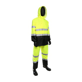 PIP 4530SE ANSI Type R Class 3 FR Treated Two-Piece Rain Suit with Black Bottom