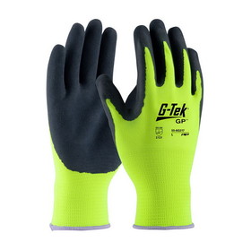 PIP 55-AG317 G-Tek Hi-Vis Seamless Knit Polyester Glove with Latex Coated MicroSurface Grip on Palm &amp; Fingers