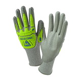 West Chester 710HGUBHVG G-Tek Seamless Knit HPPE Blended Glove with Hi-Vis Impact Protection and Polyurethane Coated Grip on Palm & Fingers