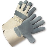 PIP 800-AAA PIP Premium Grade Split Cowhide Leather Palm Glove with Fabric Back - Rubberized Gauntlet Cuff