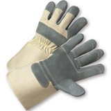 PIP 800DP-AA Superior Grade Split Cowhide Leather Double Palm Glove with Canvas Back - Rubberized Gauntlet Cuff