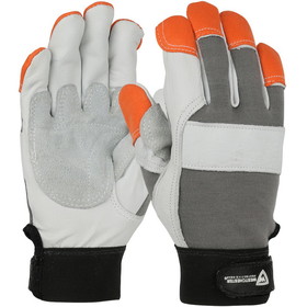 West Chester 86565 Boss FR Goatskin Leather Glove with Split Cowhide Palm Patch and Nomex Back - Hi-Vis FR Fingertips