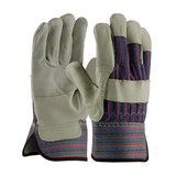 West Chester 87-1563P PIP Industry Grade Top Grain Cowhide Leather Palm Glove with Fabric Back - Rubberized Safety Cuff
