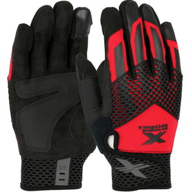 West Chester 89303 Extreme Work Knuckle KnoX ToughX Suede Palm with Red Fabric Back and Touchscreen Index Finger - TPR Knuckle Guard