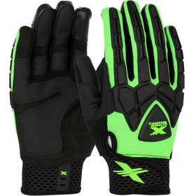 West Chester 89306 Extreme Work Strike ProteX ToughX Suede Palm with Hi-Vis Green Fabric Back and TPR Impact Protection - XLock Cuff