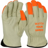 West Chester 994KOTP PIP Top Grain Pigskin Leather Glove with Thermal Lining and Hi-Vis Fingertips & "WATCH YOUR HANDS" Logo - Keystone Thumb