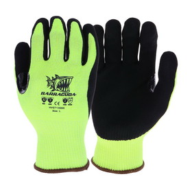 PIP HVG713SSN Barracuda Hi-Vis Seamless Knit HPPE Blended Glove with Nitrile Coated Sandy Grip on Palm &amp; Fingers - Touchscreen Compatible