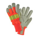 West Chester HVO1555 PIP Pigskin Leather Palm Glove with Hi-Vis Nylon Back and White Thermal Lining - Knit Wrist