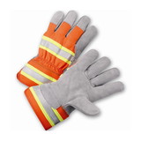 West Chester HVO500 PIP Premium Grade Split Cowhide Leather Palm Glove with Hi-Vis Nylon Back - Rubberized Safety Cuff