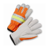 West Chester HVO990K PIP Top Grain Cowhide Leather Palm Drivers Glove with Hi-Vis Fabric Back - Keystone Thumb