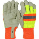 West Chester HVY1555 PIP Pigskin Leather Palm Glove with   Hi-Vis Nylon Back and 3M Thinsulate Lining - Knit Wrist