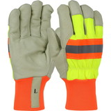 PIP HVY1555 PIP Pigskin Leather Palm Glove with  Hi-Vis Nylon Back and 3M Thinsulate Lining - Knit Wrist
