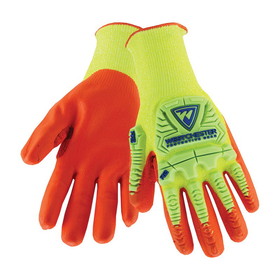 PIP HVY710HSNFB G-Tek Seamless Knit HPPE Blended Glove with Impact Protection and Orange Nitrile Foam Coated Palm &amp; Fingers