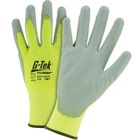 PIP HVY713SUTS PosiGrip Hi-Vis Seamless Knit Polyester Glove with Polyurethane Coated Flat Grip on Palm &amp; Fingers-Touch Screen Compatible