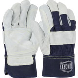 West Chester IC5DP Ironcat Premium Split Cowhide Leather Double Palm Glove with Canvas Back - Rubberized Safety Cuff