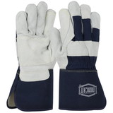 PIP IC8DP Ironcat Heavy Side Split Cowhide Leather Double Palm Glove with Canvas Back - Rubberized Gauntlet Cuff