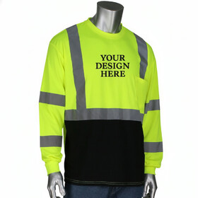 Custom PIP 313-1390B PIP ANSI Type R Class 3 Long Sleeve T-Shirt with 50+ UPF Sun Protection and Black Bottom Front