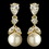 Elegance by Carbonneau E-3905-G-DW Gold Diamond White Pearl & CZ Crystal Drop Earrings 3905