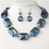 Elegance by Carbonneau N-9509-E-9529-H-Blue Hematite Blue Chunky Faceted Glass Crystal Necklace 9509 & Earrings 9529 Jewelry Set