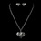 Elegance by Carbonneau NE-13135-S-Black Silver Clear and Black Animal Print Heart Necklace & Earrings Jewelry Set 13135