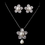 Elegance by Carbonneau ne-8619-silver Pearl & CZ Pave Flower Jewelry Set 8619