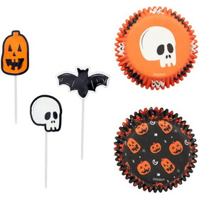 Wilton 191003484 Skull, Bat and Pumpkin Halloween Cupcake Kit, 72-Piece