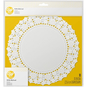 Wilton 2104-90210 Lacy Floral 10-Inch Bright White Paper Doilies, 10-Count